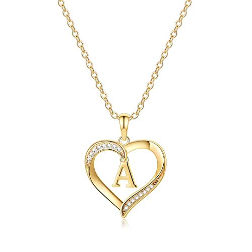 Yesteel Heart Initial Necklaces for Women, 14K Gold Plated Cubic Zirconia Heart Pendant Necklace, Dainty Initial Charm Necklace Letter A to Z Jewelry for Women Girls - style: A"