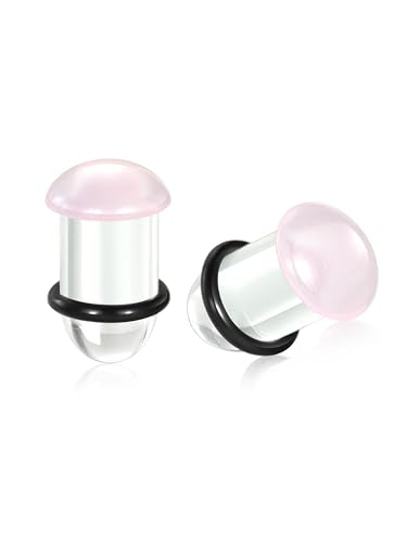 Aumeo One Pair Glass Gauges for Ears Single Flare Glass Plugs for Women and Men - color: Pink, size: 9mm