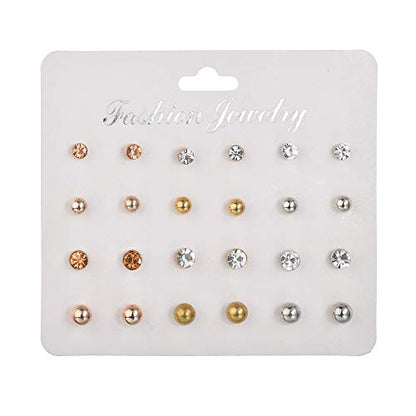 CZ Stud Pearl Earrings for Women Simulated Diamond Cubic Zirconia Earring Set Ear Studs Earring for Birthday Christmas Gifts Gold Silver 12 Pairs - color: 12 Paris