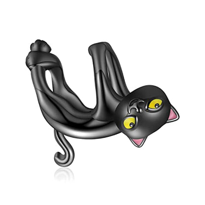 Hummingbird Charms For Bracelets 925 Sterling Silver Animal Dangle & Beads Butterfly Cat Beads Charms For Women Jewelry Gift - color: Black Cat