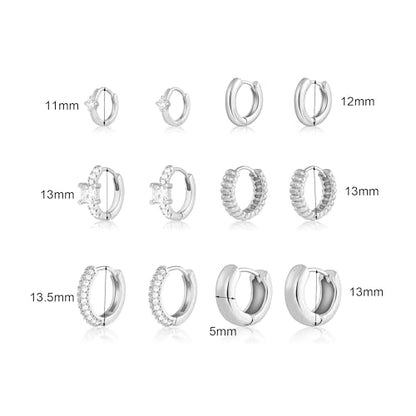 Wgoud Small Gold Hoop Earrings Set for Women, 6 Pairs 14K Gold Plated Hypoallergenic Lightweight Huggie Hoops Earrings, Trendy Cartilage Cubic Zirconia Earrings for Women Gifts. - color: C-Silver hoops