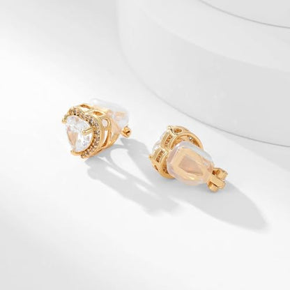 Clip On Earrings for Women Halo Clip-on Non-pierced Earrings Gold Plated Small CZ Studs Dainty Jewelry - color: Heart