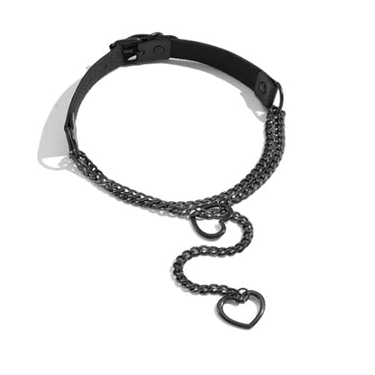MIFYNN Heart O ring Slip Chain Necklaces for Women Stainless Steel Cuban Chain Bar Necklace Punk Rock Collar Necklace Handmade Adjustable Lariat Y Necklaces for Men - color: Black leather