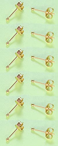 14K Gold Filled Polished Small CZ Pearl Ball Stud Earrings Set for Women Men 20G Surgical Steel Hypoallergenic Piercing Studs for Sensitive Ear, Pack of 6 Pairs - style: K : 1MM Gold Ball Set