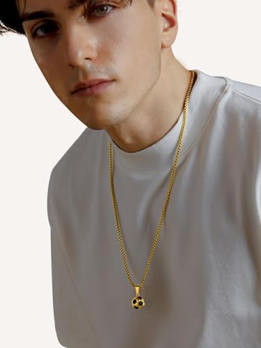 GOLDCHIC JEWELRY Sport Necklaces for Men Teen, Football Baseball Soccer Basketball Softball Necklaces with Stainless Steel Chain Athlete Jewelry Sports Fan Gift - color: Soccer Pendant-Gold, style: NO Engraving