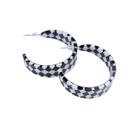 Checkerboard Hoop Earrings Lightweight 70s 80s 90s Transparent Black White Circle Acrylic Geometric Striped Checkered Dangle Drop Earrings Retro Simple Colorful C shaped Earrings for Women - color: black