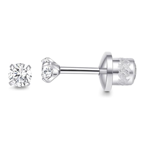 Limerencia Moissanite Stud Earrings, F136 Titanium Screw Back Earrings, D Color VVS1 Clarity Lab-created Moissanite Earrings, Hypoallergenic G23 Pure Titanium for Women Men Sensitive Ears - color: White Gold, size: 3mm