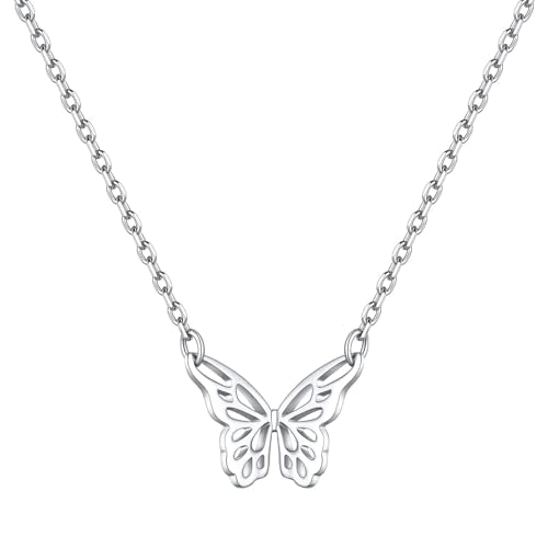 ChicSilver 925 Sterling Silver Cross/Heart/Butterfly/Star/Moon Necklace for Women, Hypoallergenic Dainty Small Silver Pendant Necklaces (with Gift Box) - style: 03.Butterfly