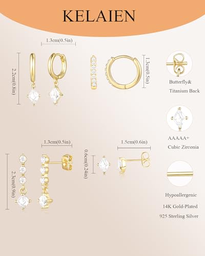 Gold Silver Earrings for Women Trendy 14K Gold Plated Dangle Hypoallergenic Cartilage Earrings Small 925 Sterling Silver Post Dainty Hoop Drop Pearl Earring Stacks Set Huggie Chain Earrings Jewelry - color: C-Huggie Earrings-Gold
