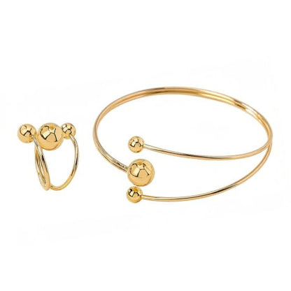 Minimalist Round Ball Bracelet Rings Set for Women Gold-Tone Trendy Simple Open Adjustable Statement Wrap Finger Ring Comfort Fit Fashion Geometric Cuff Stretch Bangle Unique Charm Jewelry
