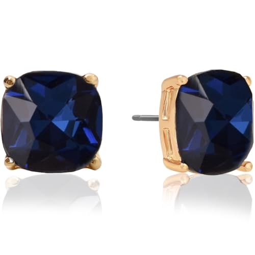 Large Square Stud Earrings for Women - Big Sparkly Rhinestone Studs | Plated in Gold Tone or Silver Tone, Hypoallergenic and Safe for Sensitive Ears - color: Navy Blue