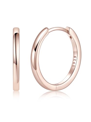 925 Sterling Silver Huggie Hoop Earrings, Small Silver Hoop Earrings for Women Hypoallergenic Huggie Lightweight Small Hoops Earring Cartilage Sleeper Earrings 6/8/10/12/14/16/18/20mm - color: Rose Gold, size: 16MM