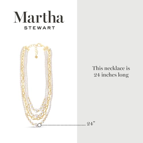 Martha Stewart Four Strand Pearl and Chain Necklace In Gold, Long, For Women