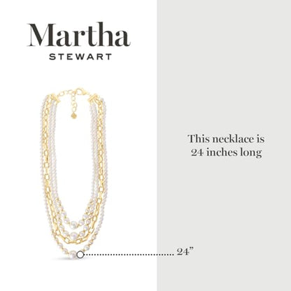 Martha Stewart Four Strand Pearl and Chain Necklace In Gold, Long, For Women