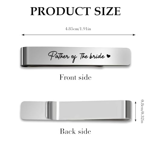 Father of The Bride Gifts from Daughter Stainless Steel Tie Clip Pin Bar Clips for Men Dad Wedding Gift from Bride Unique Father Daughter Gifts for Daddy Father Stepdad Bonus Dad Gift from Daughter