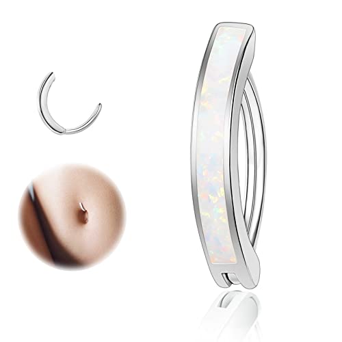 ZS 14G Clicker Belly Button Rings for Women, 925 Sterling Silver Opal Belly Barbell Piercing Reverse Curved Navel Barbell Body Jewelry - color: White Opal:14G,12mm