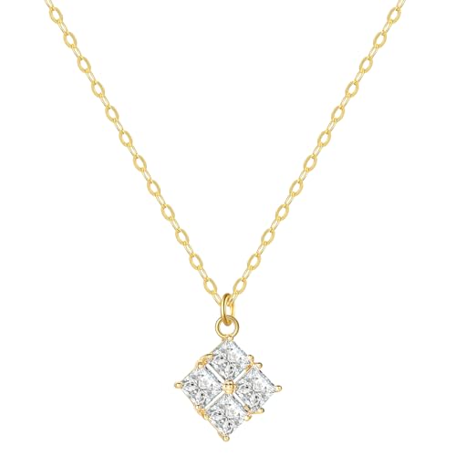 Starain Heart Necklaces for Women Dainty Cubic Zirconia Love Heart Pendant Necklace 18K Gold Plated Chain Trendy Stuff Jewelry - color: F Gold Rhombus Necklace