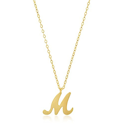 MAX + STONE 10k Solid White or Yellow Gold Dainty Script Initial Extendable Necklace, 16+2 inches - style: 10k Yellow Gold / Letter M
