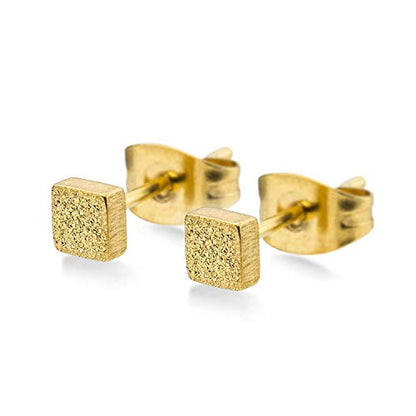 555Jewelry Womens Stainless Steel Square Cube Shape Glittery Cute Stud Earrings - color: Yellow Gold