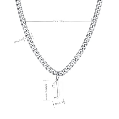 Stainless Steel Initial A-Z Necklace for Men Women,Cuban Chain,Titanium Steel Initial Letter Pendant Charm Necklaces Accessories Jewelry for Woman Man,21 Inch Chain - color: J