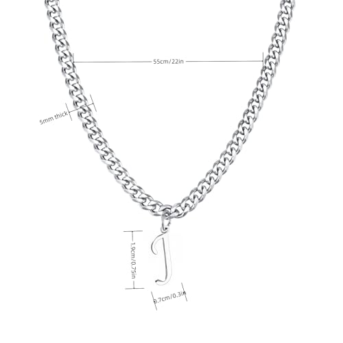Stainless Steel Initial A-Z Necklace for Men Women,Cuban Chain,Titanium Steel Initial Letter Pendant Charm Necklaces Accessories Jewelry for Woman Man,21 Inch Chain - color: J