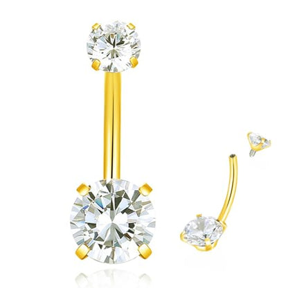 ORANGELOVE G23 Titanium 14G Belly Button Rings Cubic Zirconia Internally Threaded CZ Belly Ring Navel Barbell Stud Body Piercing Jewelry 14 Gauge 8mm 10mm 12mm 14mm - color: Gold, size: 14G 10mm