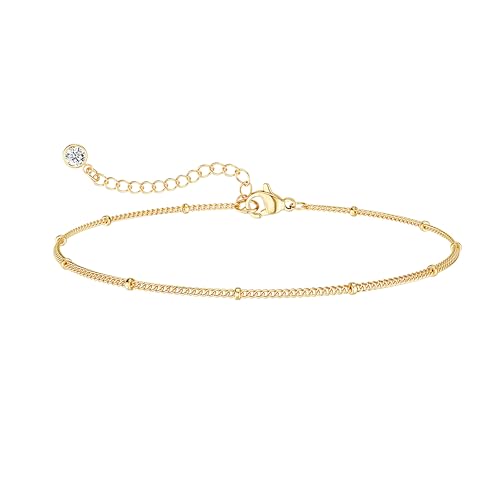 DEARMAY Gold Anklets for Women Waterproof | Non Tarnish14K Gold Plated Ankle Bracelets Set Stack, Summer Beach Jewelry Gifts for Vacation - color: Gold Anklet-Q