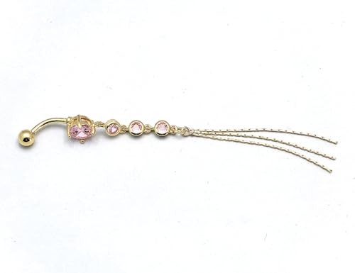 JAJAFOOK Surgical Steel Cubic Zirconia Long Dangle Navel Ring Sexy Body Piercing Belly Button - color: Pink