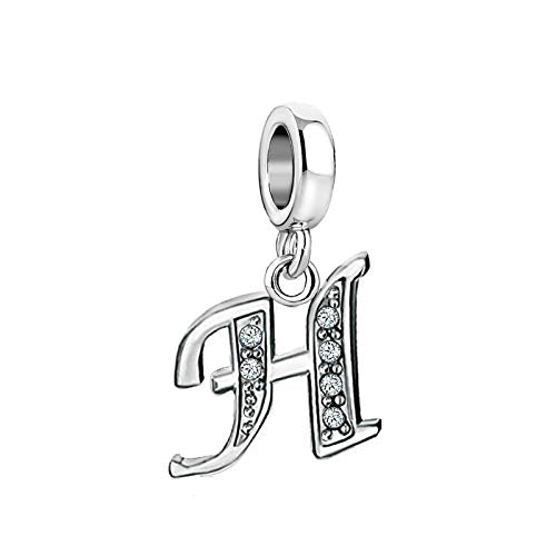 LSxAB Sparkling Initial Letter Charm Compatible with Pandora Charms Bracelets for Women A-Z Pendant Jewelry - style: H