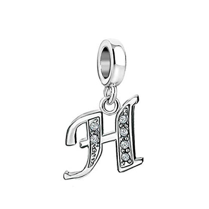 LSxAB Sparkling Initial Letter Charm Compatible with Pandora Charms Bracelets for Women A-Z Pendant Jewelry - style: H