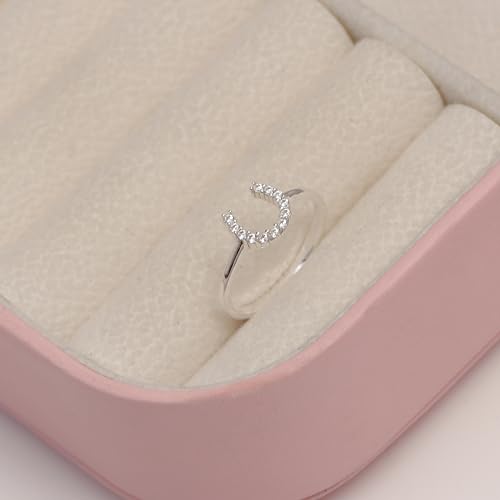 LeCalla 925 Sterling Silver Open Circle, Horseshoe & Tree of Love Designs Finger Ring | Minimalist Wedding Ring Jewelry | Lucky Charm Designs Rings with Cubic Zirconia | Women's Silver Rings - style: CZ Horse Shoe