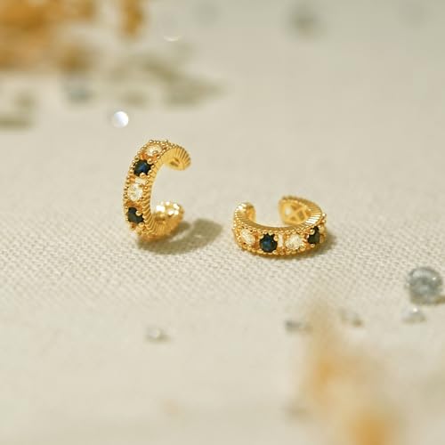 BENEIGE Ear Cuff Non Piercing 14K Gold Plated Ear Cuff Earrings for Women Clip On Cartilage Earring Jewelry for Women - style: Blue CZ