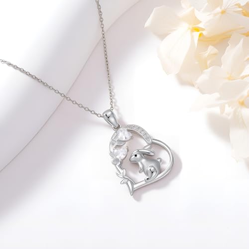 Heart Animal Necklace 925 Sterling Silver Cute Animal Pendant Jewelry Birthday Gifts for Women Girlfriend Mom Animal Lovers - style: Bunny