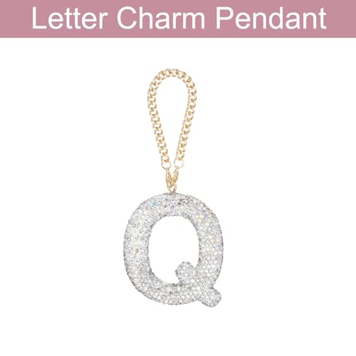 MECCANIXITY Bling Car Letter Charm, Initial Q Letter Interior Car Rear View Mirror Decoration Hanging Crystal Ornaments for Women Bags Water Cup DIY Craft, Silver - style: Letter Q