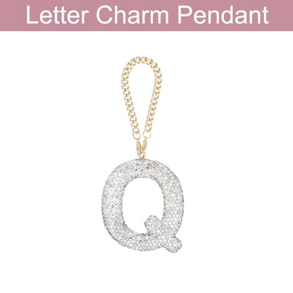 MECCANIXITY Bling Car Letter Charm, Initial Q Letter Interior Car Rear View Mirror Decoration Hanging Crystal Ornaments for Women Bags Water Cup DIY Craft, Silver - style: Letter Q