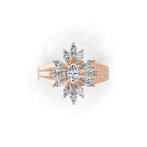 Fabulous Marquise Oval Lab Grown Diamond 14K Gold Band Ring (HRN-000217)