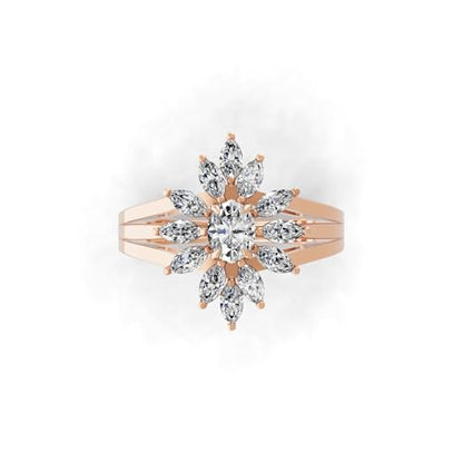 Fabulous Marquise Oval Lab Grown Diamond 14K Gold Band Ring (HRN-000217)