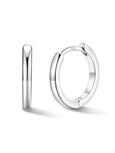 FaithHeart 925 Sterling Silver Post Huggie Hoop Earrings for Women 8-20mm | Silver/Black/Gold/Rose Gold Small Hoop Earrings, Hypoallergenic Lightweight Cartilage Huggie Earrings, Gift Box - color: Silver, size: 12mm