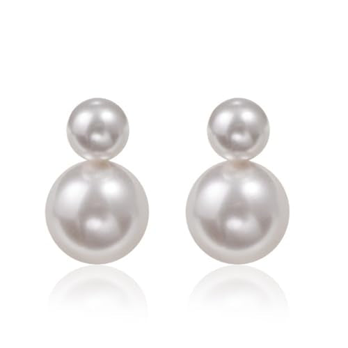 Bi&Yamigeo Mini Double Pearl Drop Stud Earrings,White Round Dangle Jewelry