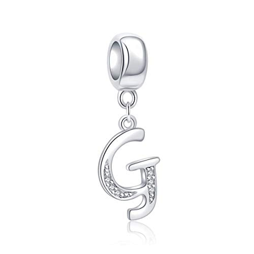 925 Sterling Silver Charms Alphabet Beads fit Pandora Charm Bracelets A-Z Letter Initial Spacer Dangle Clear CZ Stone Authentic for Snake Chain Bracelets - color: G