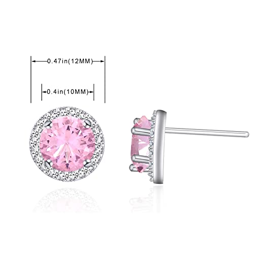 YOQUCOL Bright 8MM,10MM Cubic Zirconia Crystal Stud Earrings Round Pierced Earrings For Women - color: 10MM-Pink