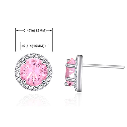 YOQUCOL Bright 8MM,10MM Cubic Zirconia Crystal Stud Earrings Round Pierced Earrings For Women - color: 10MM-Pink