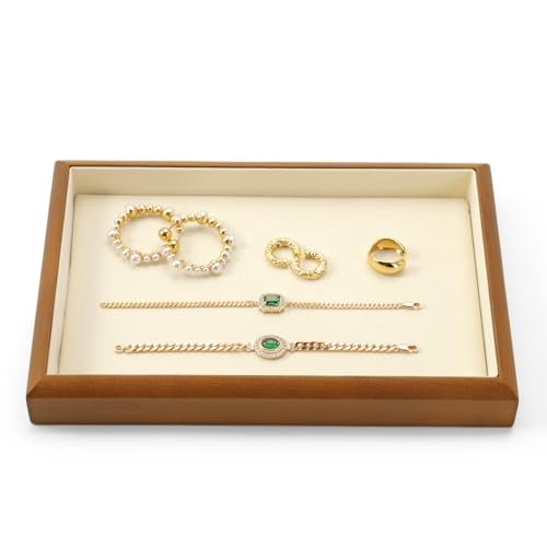 Oirlv Wood & Microfiber Jewelry Tray | Solid Wood Frame, Soft Microfiber Interior, Durable Construction, Perfect for Drawer Organization and Retail Display - color: Cream, size: 1 grid