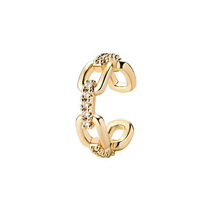 Bemoly Ear Cuff Earrings for Women 14K Gold Plated Cubic Zirconia Dangle Huggie Ear Cuffs Non Piercing | Clip On Cartilage - style: J-Chain-Single