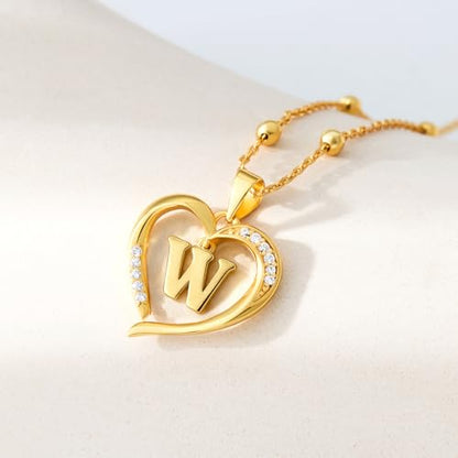 Cicy Bell Womens Heart Initial Necklace 18k Gold Plated | Personalized Letter Pendant, 17.7'' with 2'' Extender - color: Style 2-W-Gold