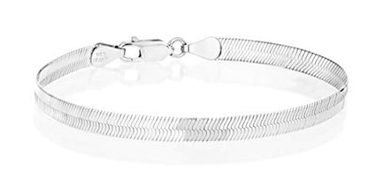 Miabella Italian 925 Sterling Silver, 18K Gold Plated Herringbone Bracelet | 4.5mm Flat Snake Chain, Fine Jewelry For Women, Made in Italy - color: sterling silver, size: 7 Inch