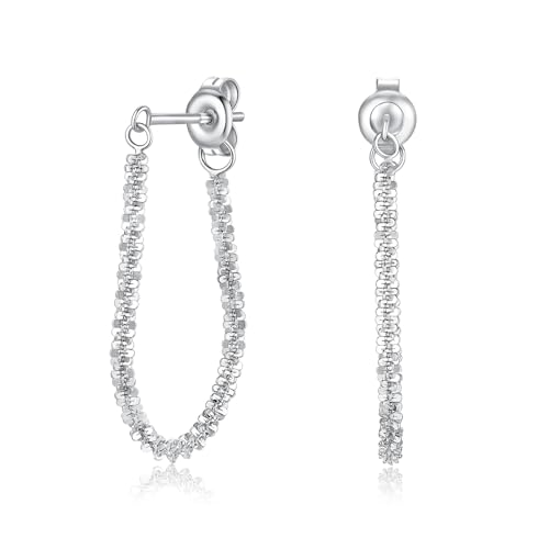 Tassel Earrings for Women Gold Plated Silver Chain Earrings Dainty Minimalist Dangle Drop Studs - color: J-Silver with One Sparky Chain