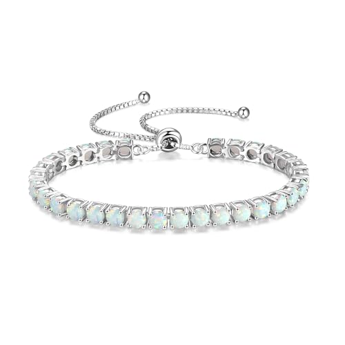 FANCIME Birthstone Bracelet Jewelry for Women Sterling Silver Tennis Bracelet Classic Bolo Adjustable Chain Fine Jewelry Anniversary Birthday Gifts for Women Mom Wife Her - color: 10-Opal