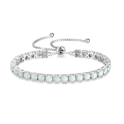 FANCIME Birthstone Bracelet Jewelry for Women Sterling Silver Tennis Bracelet Classic Bolo Adjustable Chain Fine Jewelry Anniversary Birthday Gifts for Women Mom Wife Her - color: 10-Opal