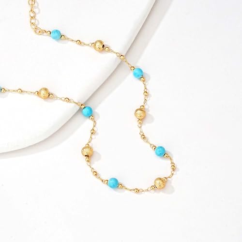 Gold Anklets for Women 14K Gold Plated Tiny Bead Anklet Colorful Tassel Foot Chain Dainty Adjustable Cute Summer Beach Boho Anklets Jewelry Gift - color: turquoise ball